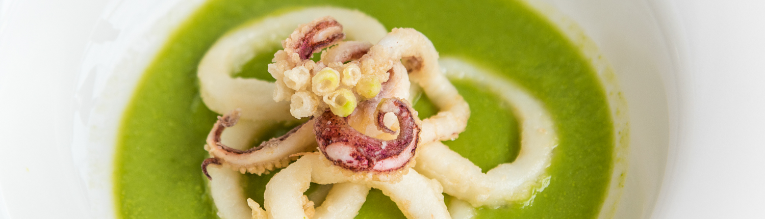 Tasting lunch during a gourmet trip through Liguria, Octopus with pea sauce